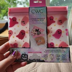 CWC Halloween reusable storage bags pink ghosts NWT
